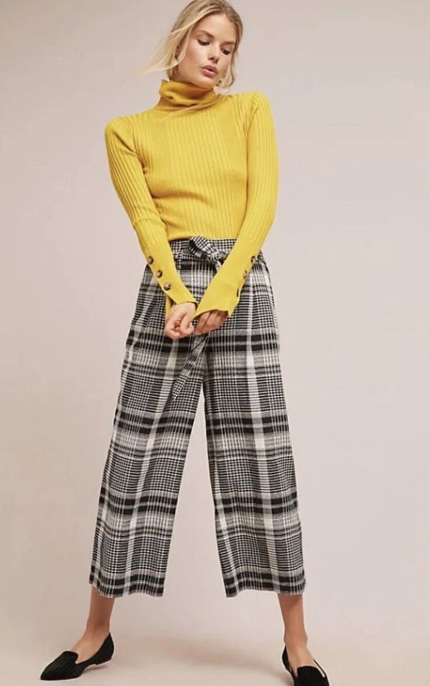Anthropologie Ett: Twa Luca Wide Leg Textured Academia Plaid Cropped Pant